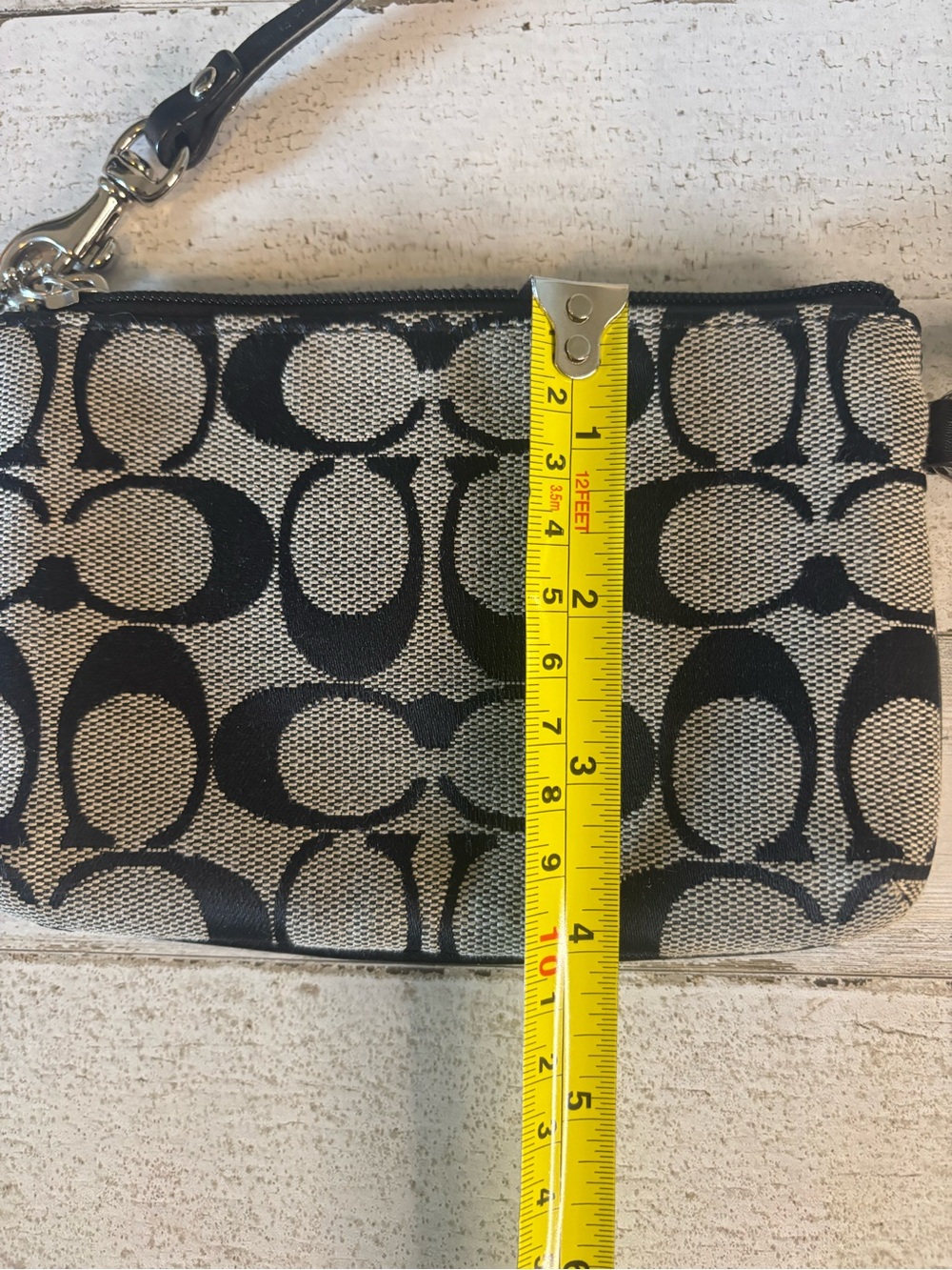 Coach Signature Canvas Wristlet Zippered Coin Wallet Black/White/Beige y2K 4x6 - Picture 5 of 11